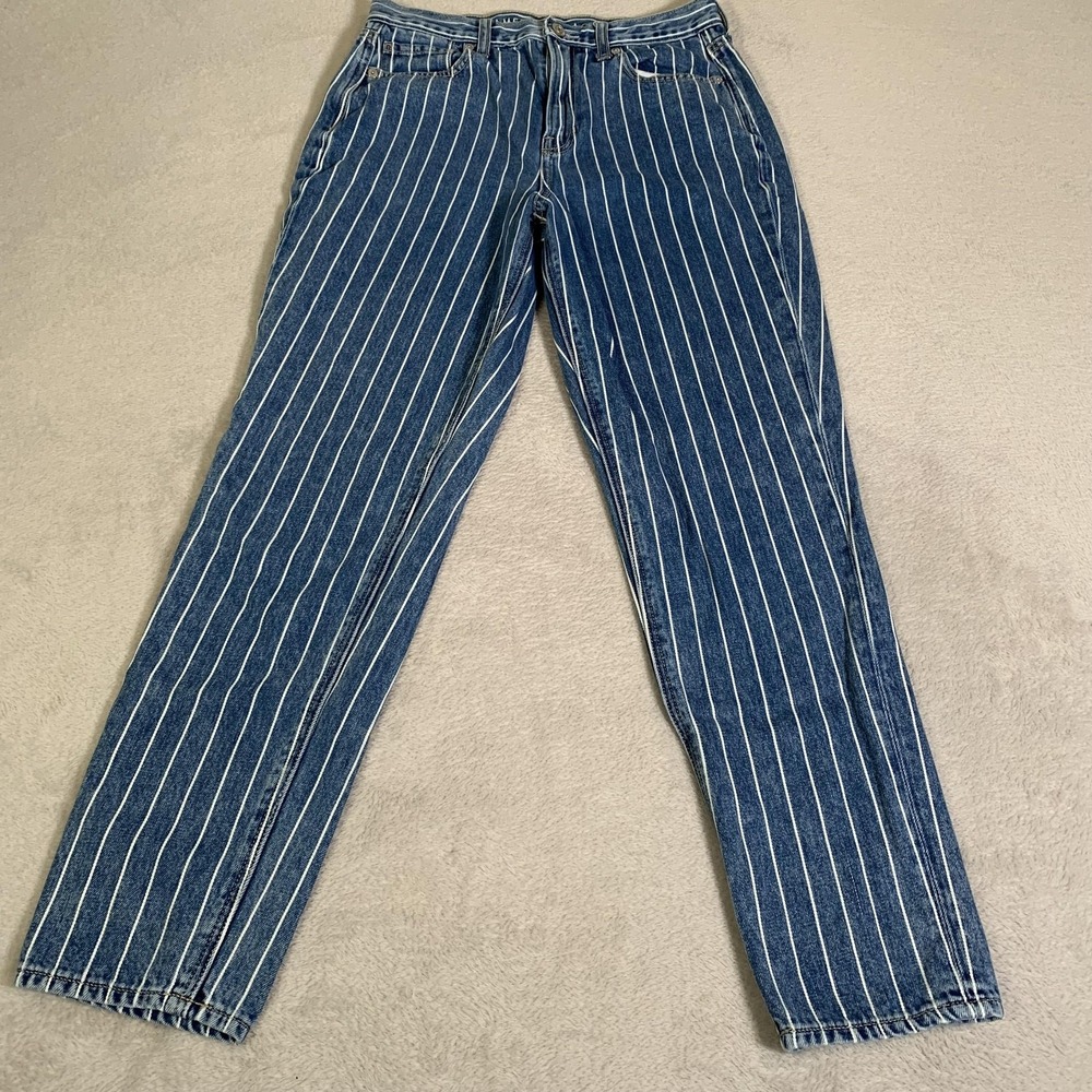 American Eagle Mom Jeans Womens 4 Blue Medium Wash High‎ Rise Striped Denim